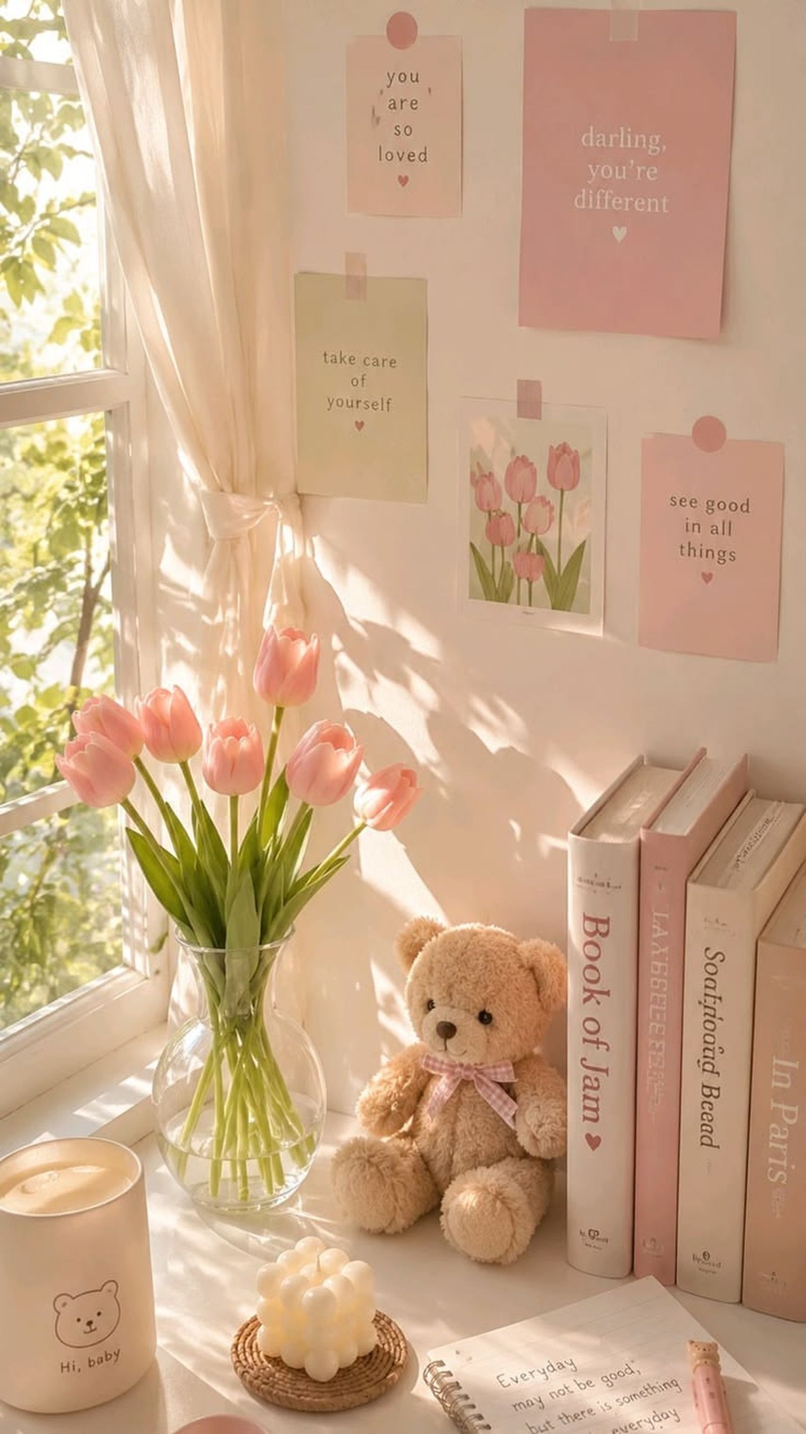 Pastel Tulip Cozy Room 4K Wallpaper | Soft Girl Aesthetic